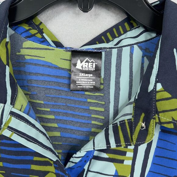 REI Co-op Shirt Womens 2XL Blue Green Abstract Print Lightweight Stretch Hiking - Picture 7 of 15
